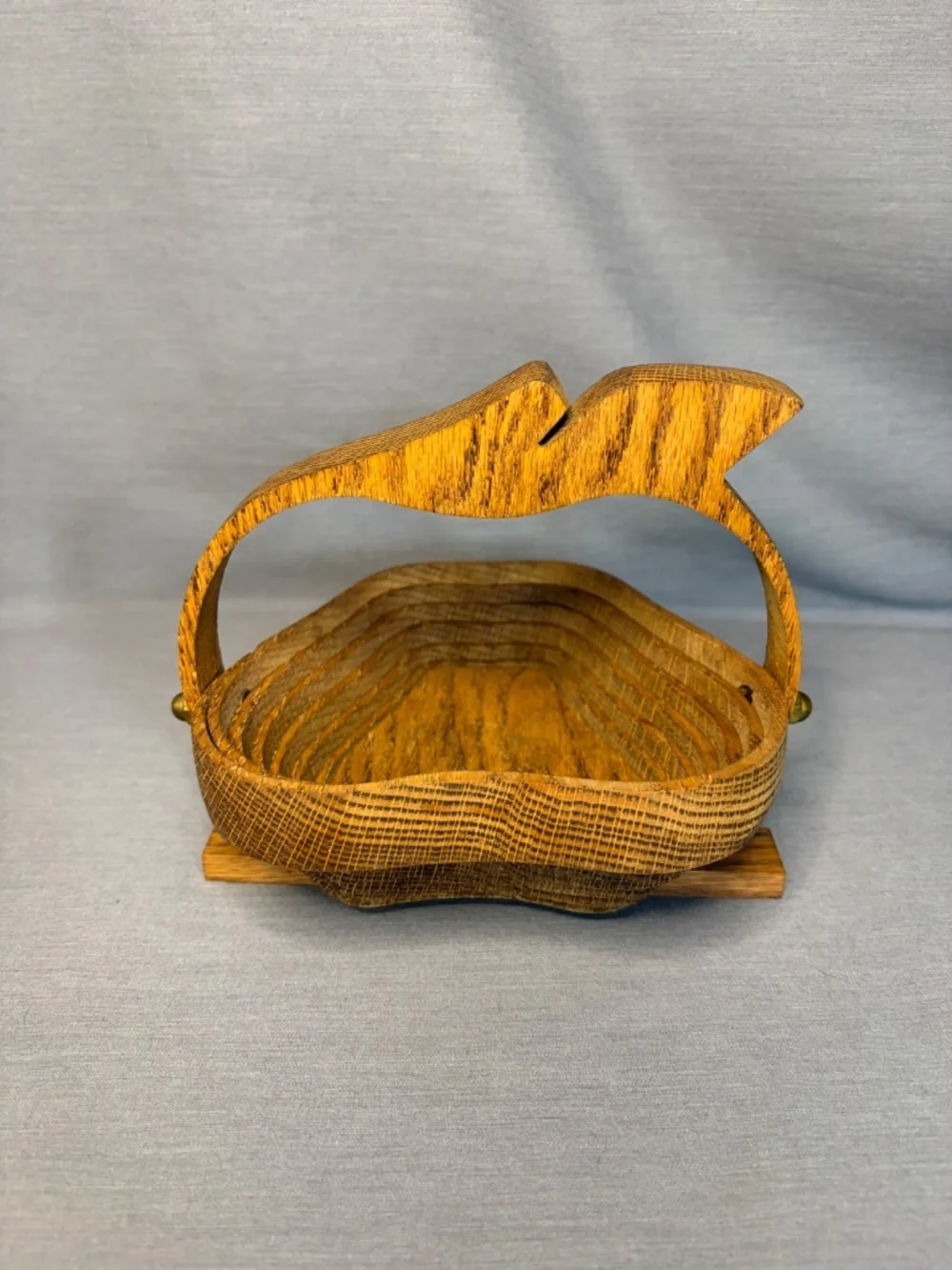 Vintage Handmade Collapsible Wooden Bowl Basket Trivet Apple Shape Deep Spring